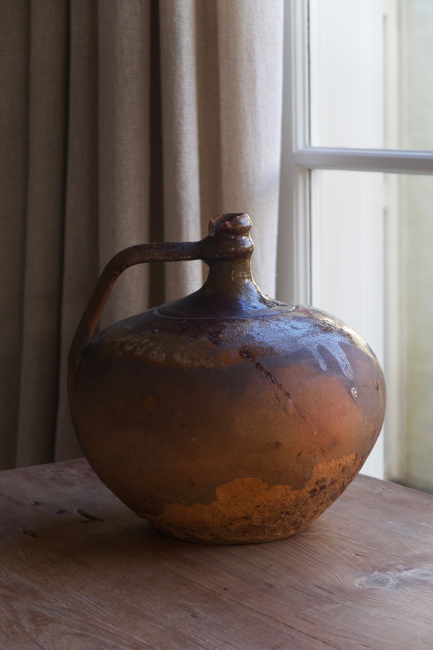 Antique French Glazed Oil Jug
