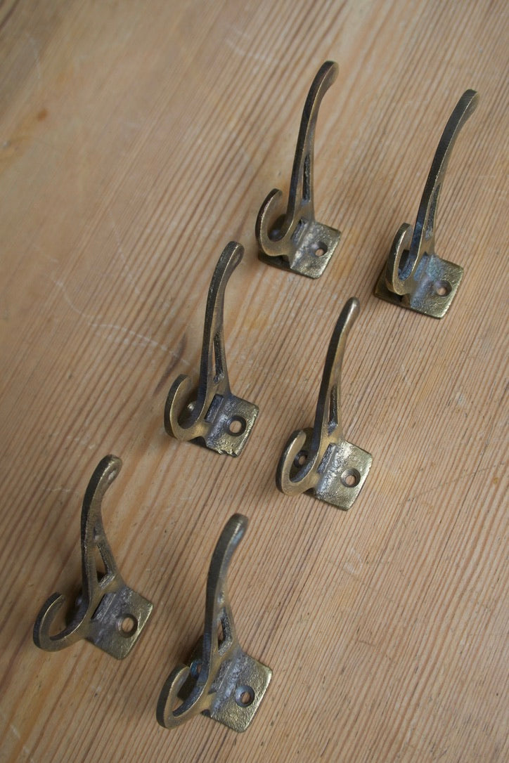 Set of 6 Brass Hooks