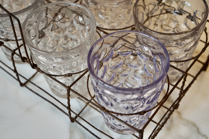 Antique Wire Caddy with 8 Hand Blown Glasses